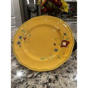 Longchamp France "Marseilles" 10” Mustard Yellow Dinner Plate Vintage Hand Paint